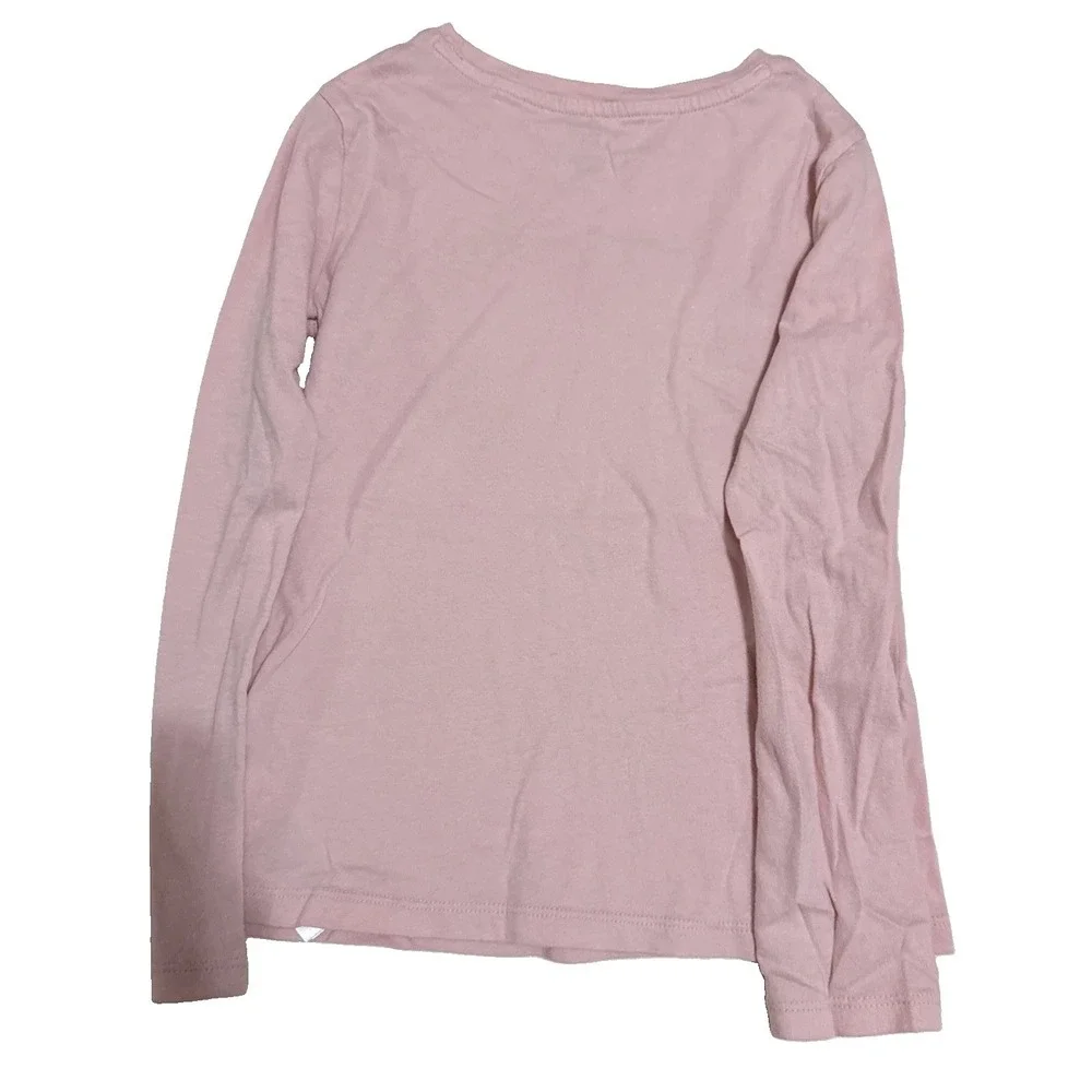 GAP Kids T-Shirt Girls Small Pale Pink Long Sleeve Apples Organic Tee 🍎 🍏